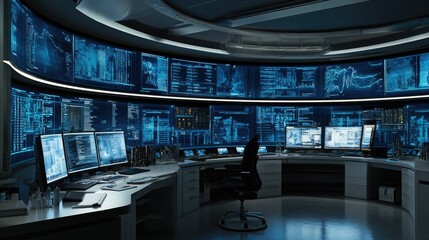 Poster - Futuristic Control Room with Immersive Data Displays