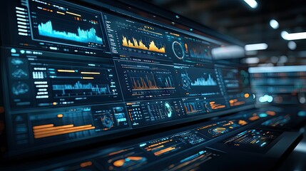 Aufkleber - Futuristic Data Visualization Dashboard on a Large Computer Screen