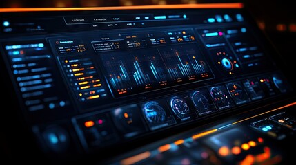 Poster - Futuristic Digital Dashboard Interface with Glowing Data Visualization
