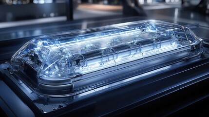 Poster - Futuristic Electric Vehicle Battery Pack with Glowing Energy Flow