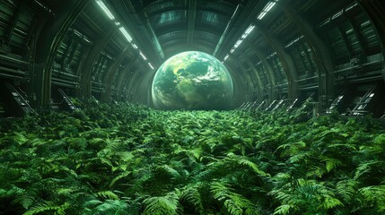 Poster - Futuristic Greenhouse Cultivating Lush Green Planet Earth
