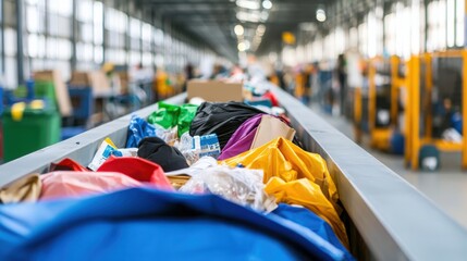 Poster - Revolutionizing textile waste management sustainable fashion program at recycling facility industrial environment focused on end-of-life solutions