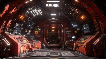 Poster - Futuristic Spaceship Corridor Interior