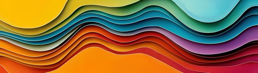 Poster - Vibrant Colorful Layers of Paper Creating Abstract Waves and Curves for Artistic Backgrounds and Creative Design Projects