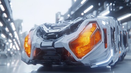 Poster - Futuristic White Concept Car in Urban Setting