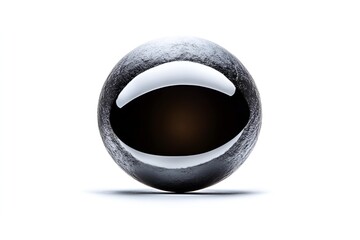 Poster - A glossy black sphere with a textured metallic surface, reflecting light elegantly against a minimalistic white background, evoking mystery and modern design