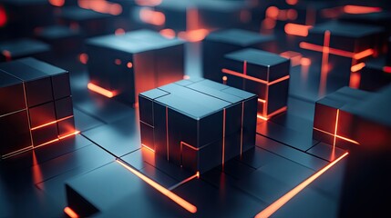 Aufkleber - Glowing Cubes Abstract Background Digital Art 3D Render