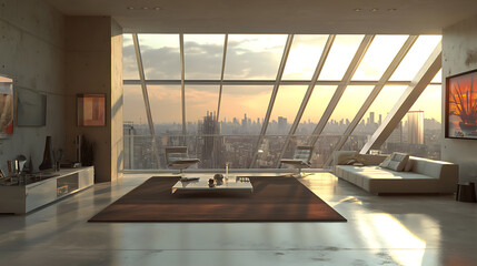 Poster - Minimalist loft interior design of modern living room with big window