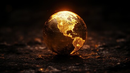 Aufkleber - Glowing Golden Earth Globe on Dark Background