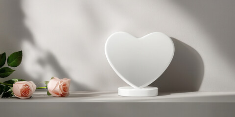 Poster - heart shaped mirror reflecting soft pink roses on serene surface