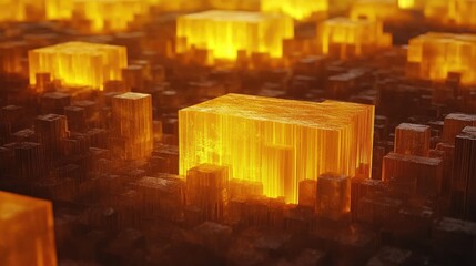 Aufkleber - Glowing Orange Cityscape: Abstract Digital Art