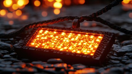 Poster - Glowing Orange LED Panel on Dark Ground
