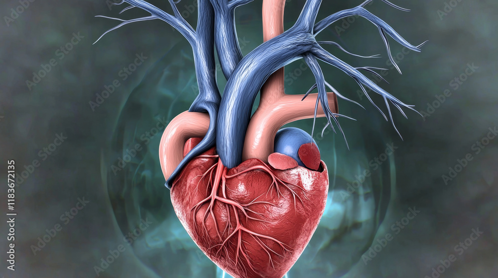 Human heart anatomy: detailed 3D model showing vessels and chambers ...