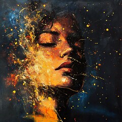 Wall Mural - Abstract Female Portrait: Serene and Golden Hues