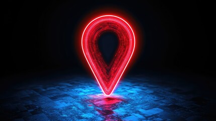 Poster - Glowing Red Navigation Marker in a Digital Space