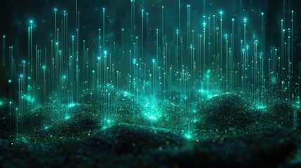 Aufkleber - Glowing teal particles forming an abstract background