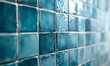 © simba kim - water droplets on blue wall tile close up, Generative AI