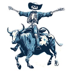 Wall Mural - Skeleton cowboy riding bull