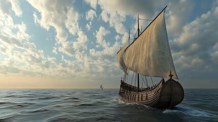 Aufkleber - A medieval ship is caught in a storm in the ocean, ai