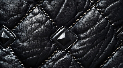 Aufkleber - Black leather background texture with diamond-shaped buttons and stitching details