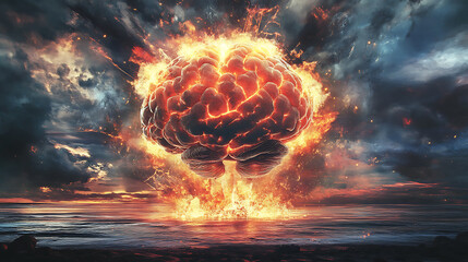 Aufkleber - Burn out concept with atomic brain explosion, illustration
