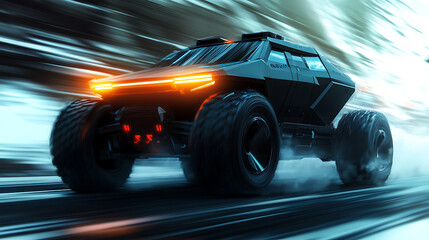 Poster - Electric truck concept in motion blur, illustration