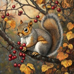 Canvas Print - Adorable Squirrel in Autumn: A Nature Painting