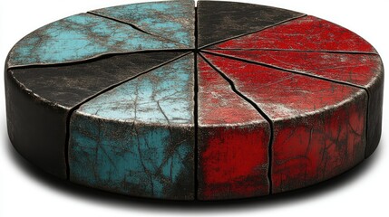 Poster - Grunge-textured pie chart with red, black, and teal segments