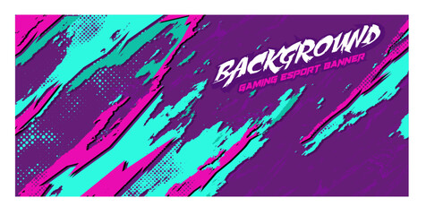 Wall Mural - brush gaming banner purple neon Car decal livery wrap abstract stripe sporty paint splash grunge brush thunder storm modern pattern racing motorsport vector design