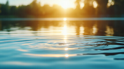 Wall Mural - sunlight is reflecting off rippling waves in a peaceful lake, creating a serene and beautiful scene 