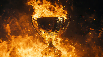 Fototapete - Gold trophy on fire, illustration