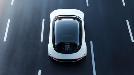 Aufkleber - In future, autonomous smart car will scan the road for hazards, iot concept in autonomous self-driving mode with graphic sensors and radar signals, top view of the futuristic smart car with the