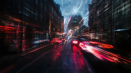Aufkleber - Light trails above buildings, traffic at night, city at night, traffic in the city