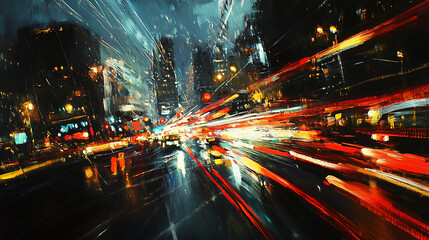Aufkleber - Light trails above buildings, traffic at night, city at night, traffic in the city