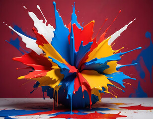 Canvas Print - Abstract art with splashes of bold primary colors.