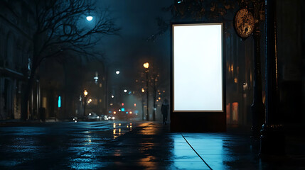 Aufkleber - Mockup of a blank white vertical billboard on a sidewalk at night with street lights and buildings in the background