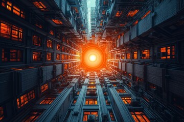 Poster - Creative, abstract sci-fi graphic background of a modern city