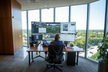 Poster - Telehealth services initiative enhancing patient lifecycle management modern office digital workspace bright environment elevated view innovation in healthcare