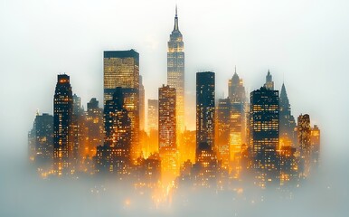 Poster - panoramic modern buildings with motion graphics. building technology used as an abstract background