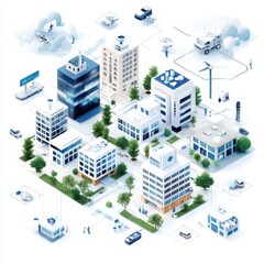Poster - Telehealth services revolutionizing urban wellness cityscape infographic digital environment aerial view health innovation