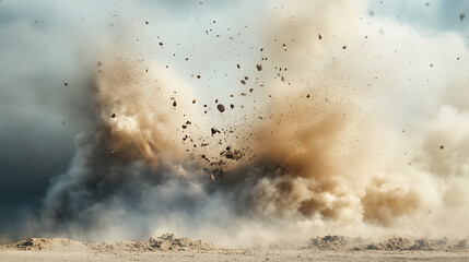 Wall Mural - Sand explosion with dirt and cloud smoke