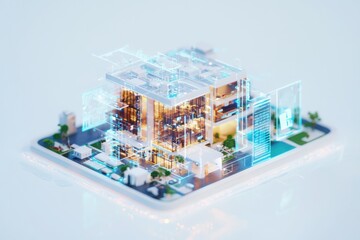 Poster - Innovative telehealth services architecture virtual health hub 3d rendering modern environment aerial view digital healthcare concept