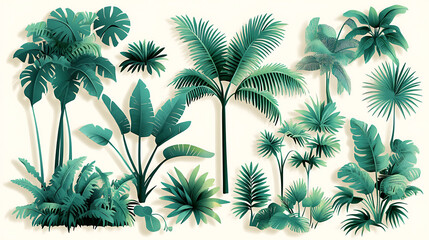 Poster - Set laser cutting exotic plants jungle