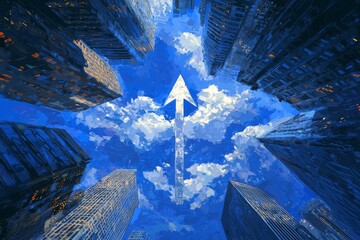 Poster - The abstract depiction of a skyscraper combined with a business chart represents accounting, financial, economic, and investment principles