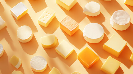 Poster - Sortiment of cheese seen from above, illustration