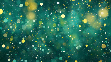 Poster - Teal green and gold glitter bokeh background for holiday celebration