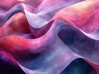 Poster - Equalizer sits atop purple waves and hills in a 3d render against a background of abstract paper shapes and bright colorful sliced layers