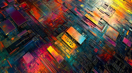 Poster - Tech evolution, photo capturing futuristic semiconductor data circuit abstraction