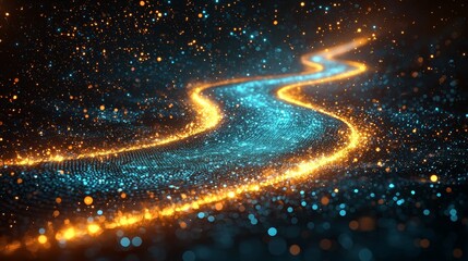 Poster - Abstract digital wave particles, glowing with futuristic essence, stand out against a dark background