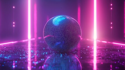 Poster - Futuristic sphere in neon light.